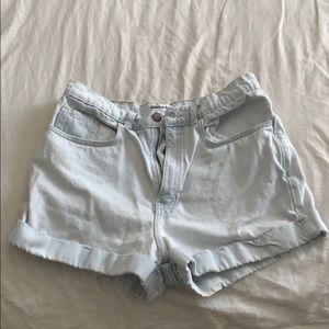 High waisted acid wash denim shorts